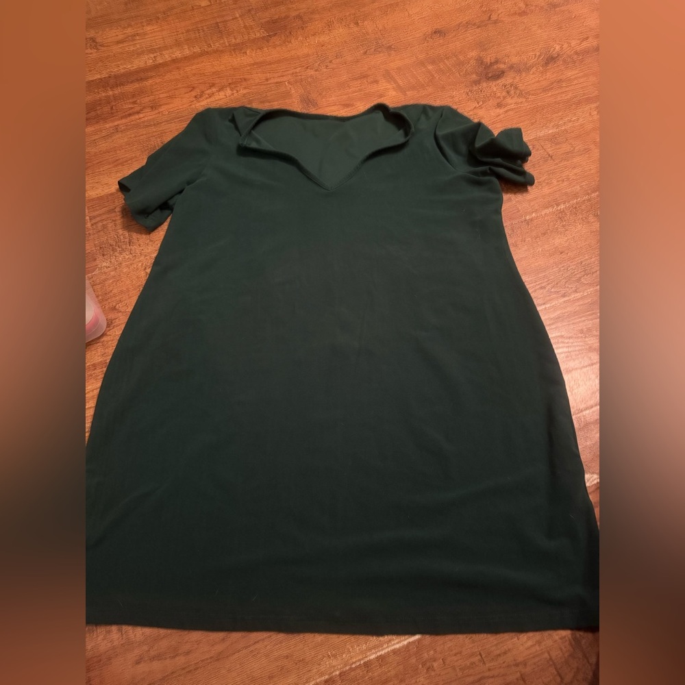 Dark green stretchy T-shirt dress 2X